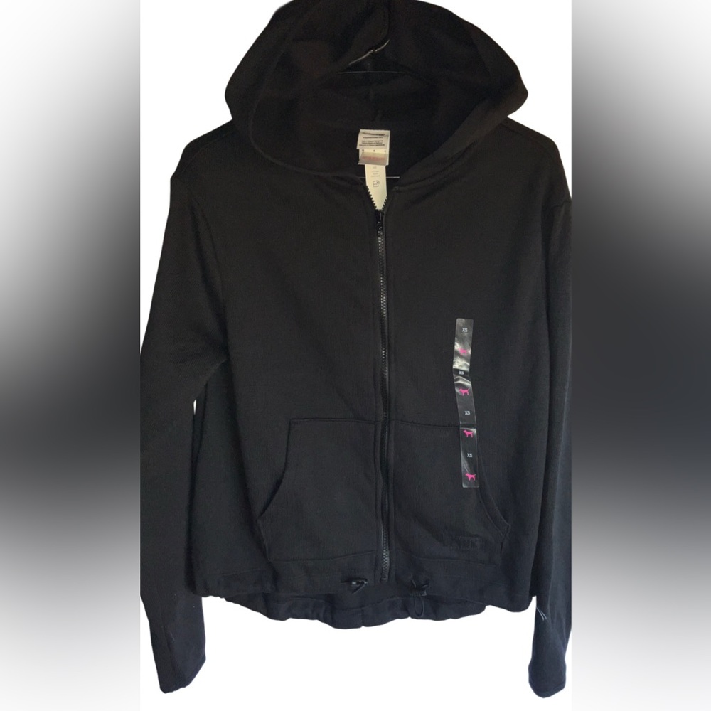 PINK BY VS BLACK ZIP UP HOODIE SZ XS